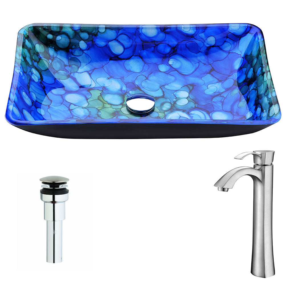 ANZZI  Voce Series Deco-Glass Vessel Sink in Lustrous Blue with Harmony Faucet ANZZI