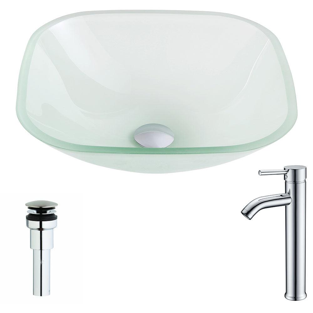 ANZZI  Vista Series Deco-Glass Vessel Sink in Lustrous Frosted with Fann Faucet ANZZI