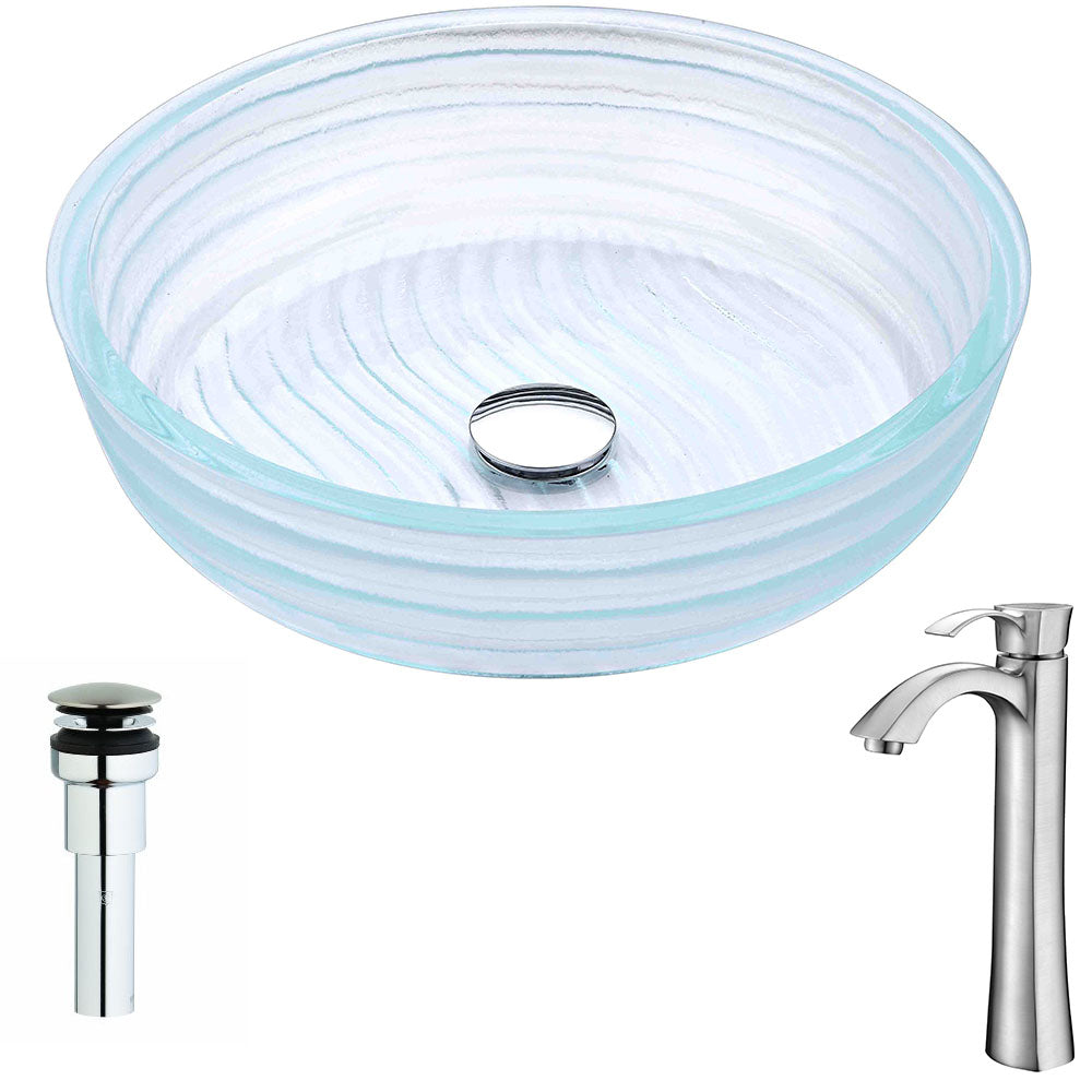 ANZZI  Canta Series Deco-Glass Vessel Sink in Lustrous Translucent Crystal with Fann Faucet ANZZI