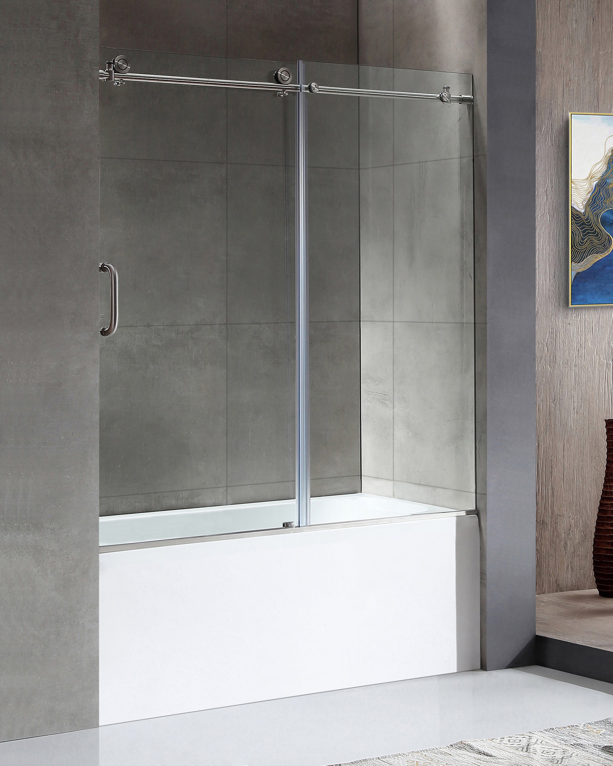 Anzzi 5 ft. Acrylic Rectangle Tub With 60 in. x 62 in. Frameless Sliding Tub Door ANZZI
