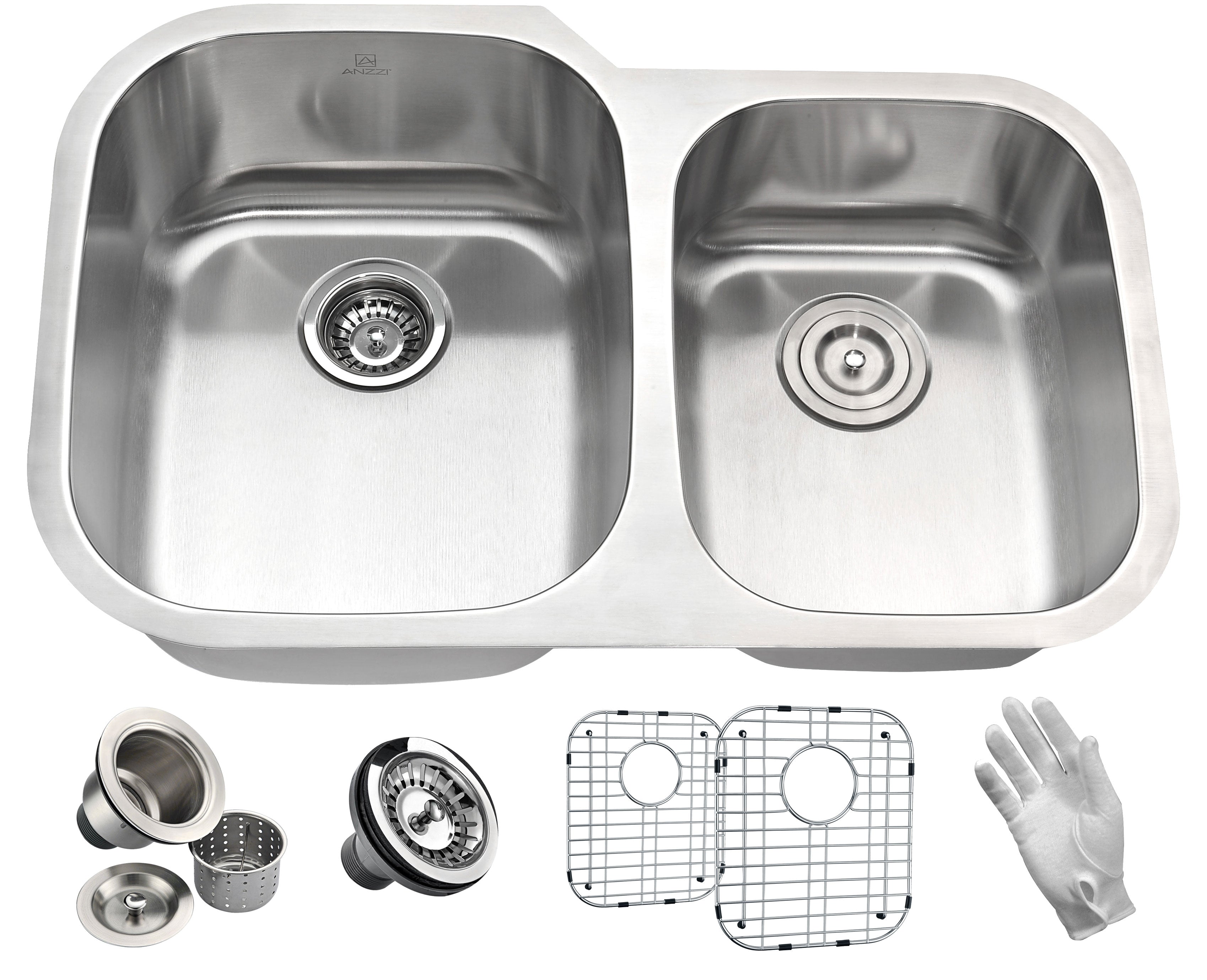 ANZZI  Moore Undermount Stainless Steel 32 in. 0-Hole Double Bowl Kitchen Sink ANZZI