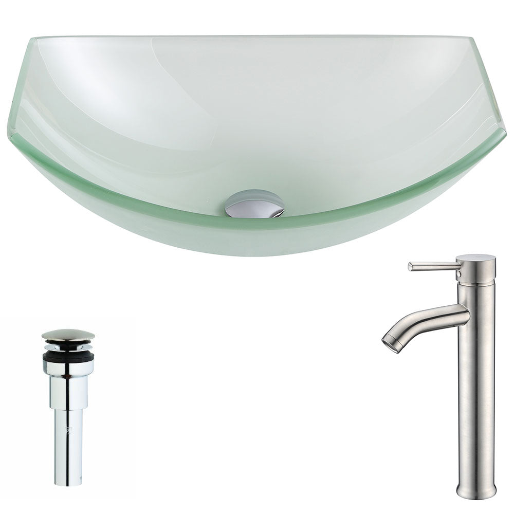 ANZZI  Pendant Series Deco-Glass Vessel Sink in Lustrous Frosted with Fann Faucet ANZZI
