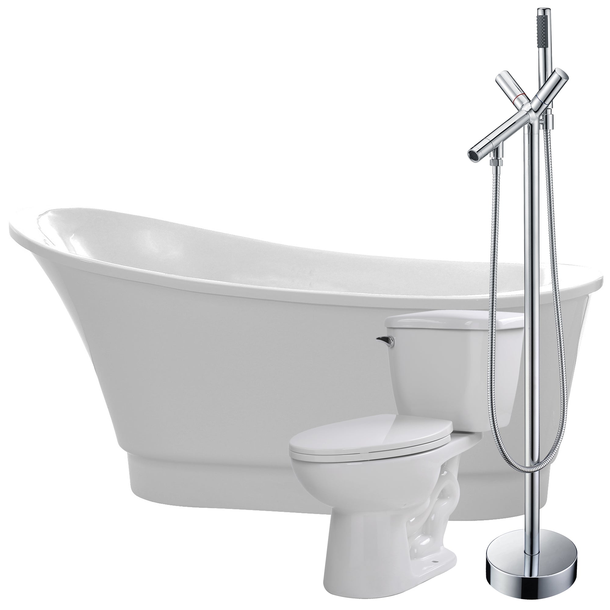 ANZZI  Prima 67 in. Acrylic Flatbottom Non-Whirlpool Bathtub with Havasu Faucet and Kame 1.28 GPF Toilet ANZZI