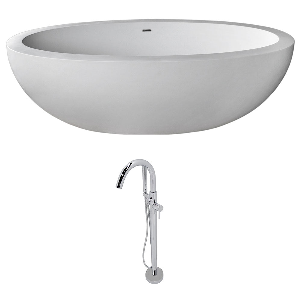 ANZZI  Lusso 6.3 ft. Solid Surface Classic Soaking Bathtub and Kros Faucet ANZZI