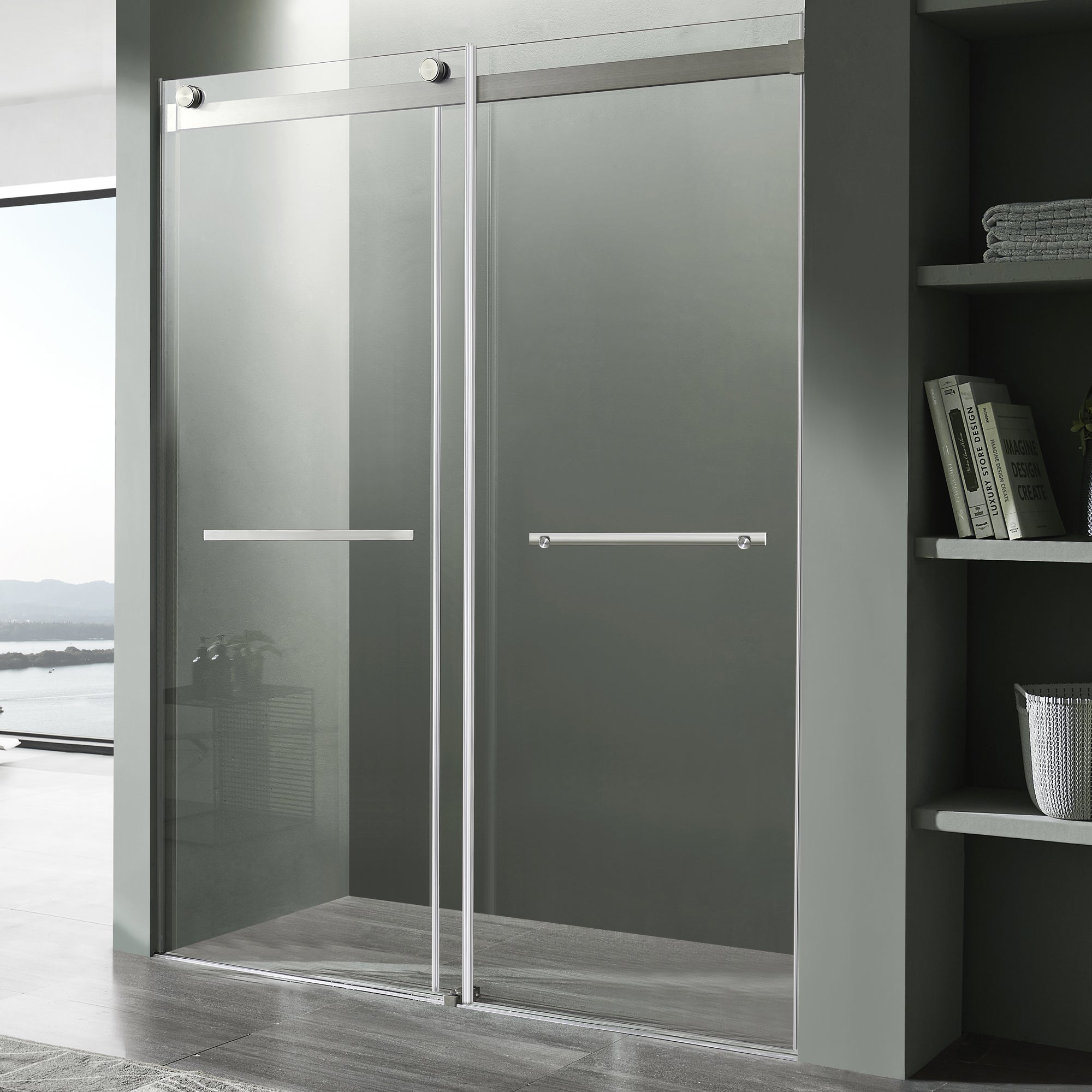 ANZZI  Kahn Series 60 in. x 76 in. Frameless Sliding Shower Door with Horizontal Handle ANZZI