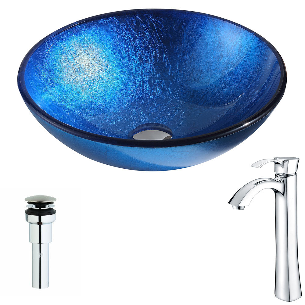 ANZZI  Clavier Series Deco-Glass Vessel Sink in Lustrous Blue with Harmony Faucet ANZZI