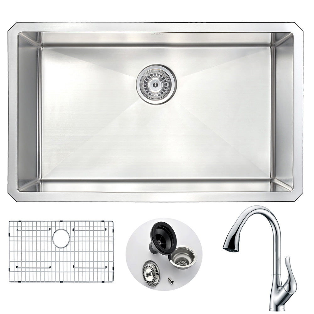 ANZZI  VANGUARD Undermount 30 in. Single Bowl Kitchen Sink with Accent Faucet ANZZI