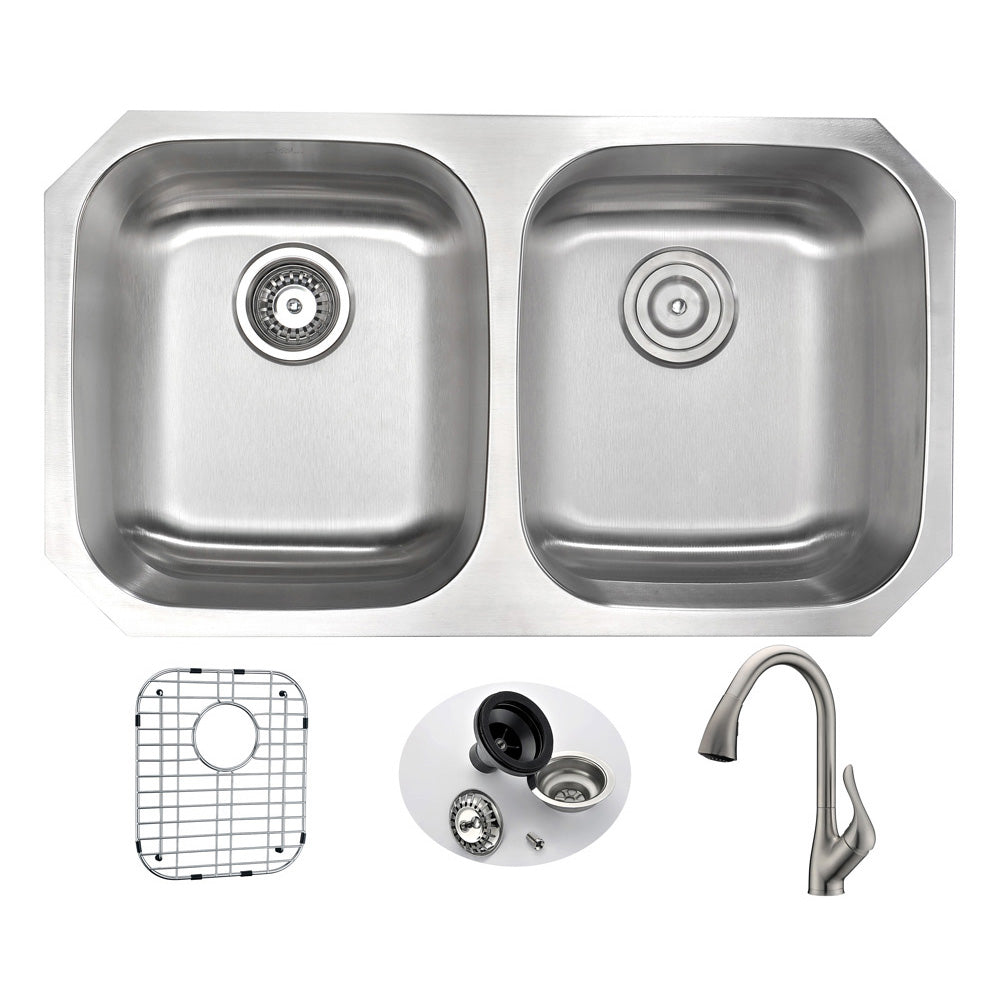 ANZZI  MOORE Undermount 32 in. Double Bowl Kitchen Sink with Accent Faucet ANZZI