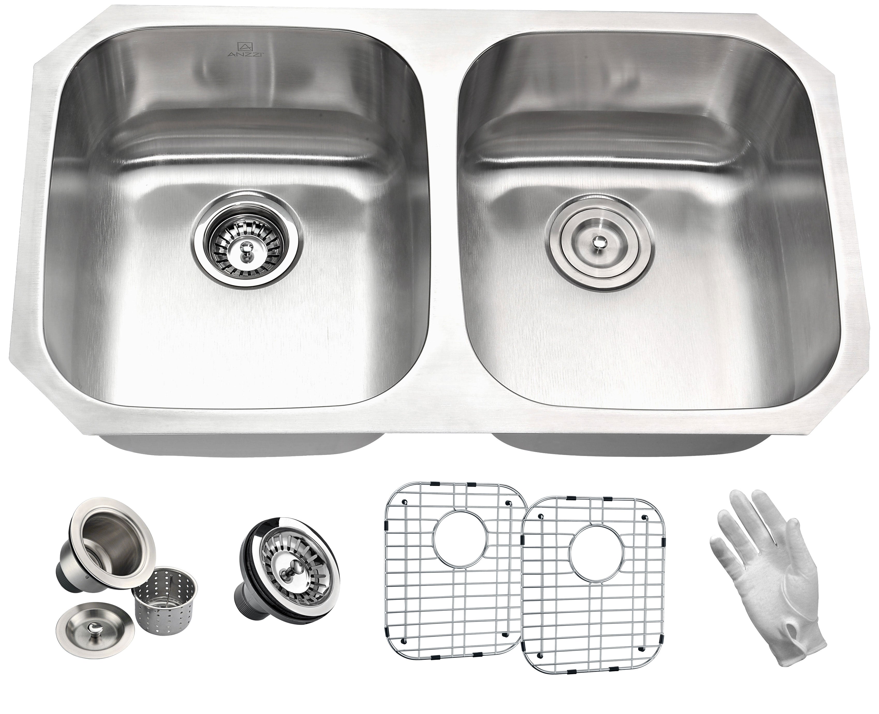 ANZZI  Moore Undermount Stainless Steel 32 in. 0-Hole Double Bowl Kitchen Sink ANZZI