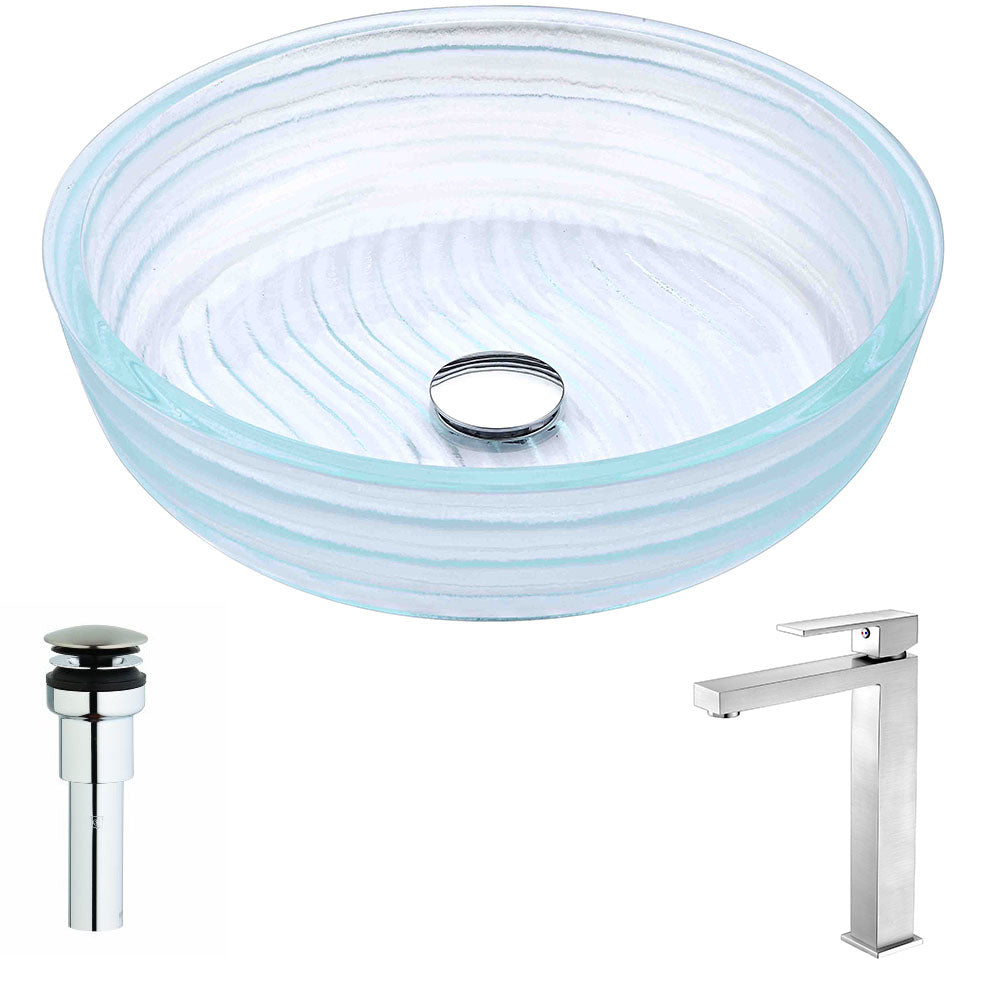 ANZZI  Canta Series Deco-Glass Vessel Sink in Lustrous Translucent Crystal with Enti Faucet ANZZI