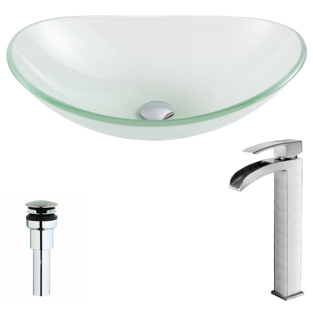 ANZZI  Forza Series Deco-Glass Vessel Sink in Lustrous Frosted with Key Faucet ANZZI