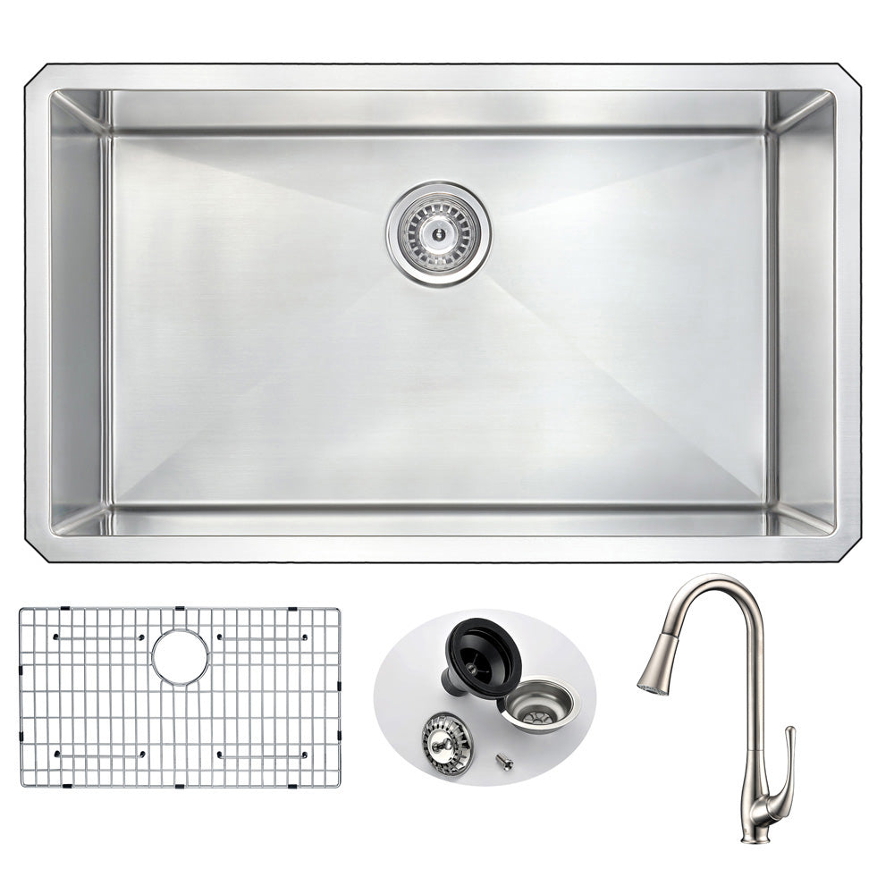 ANZZI  VANGUARD Undermount 32 in. Single Bowl Kitchen Sink with Singer Faucet ANZZI