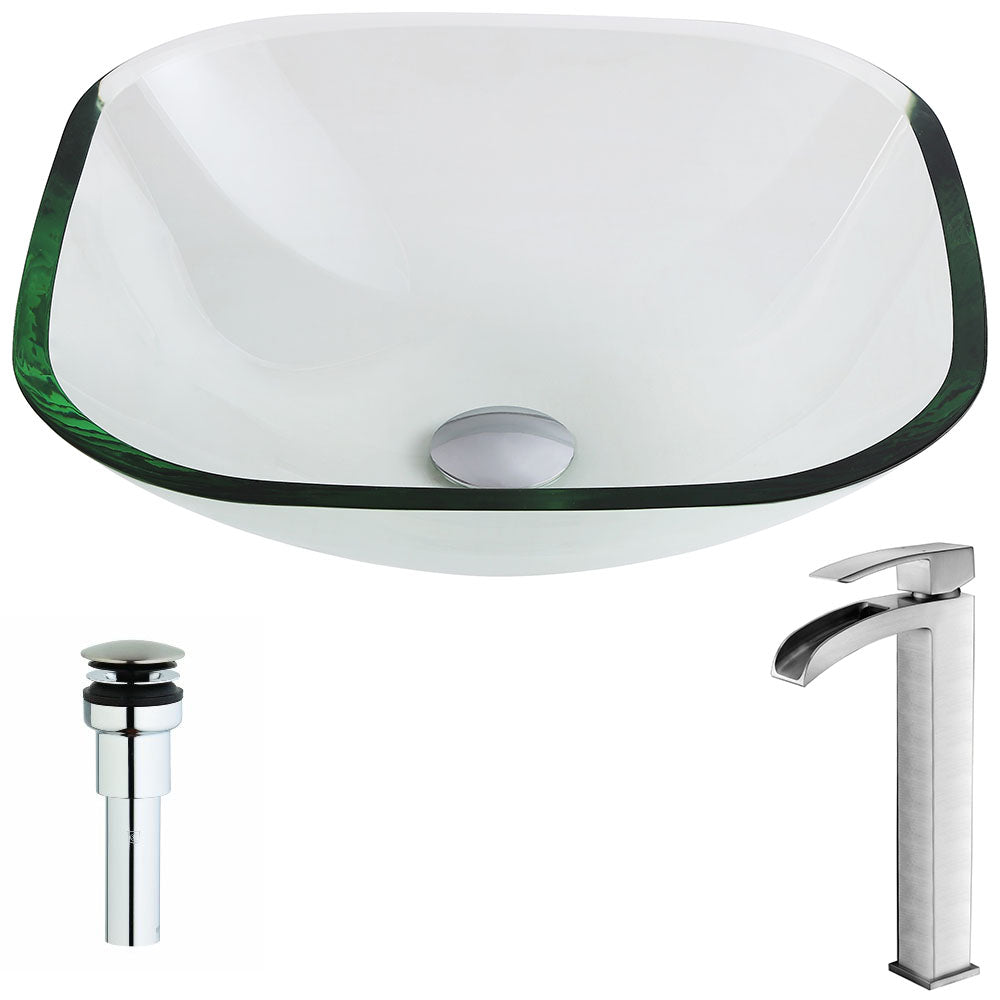 ANZZI  Cadenza Series Deco-Glass Vessel Sink in Lustrous Clear with Key Faucet ANZZI