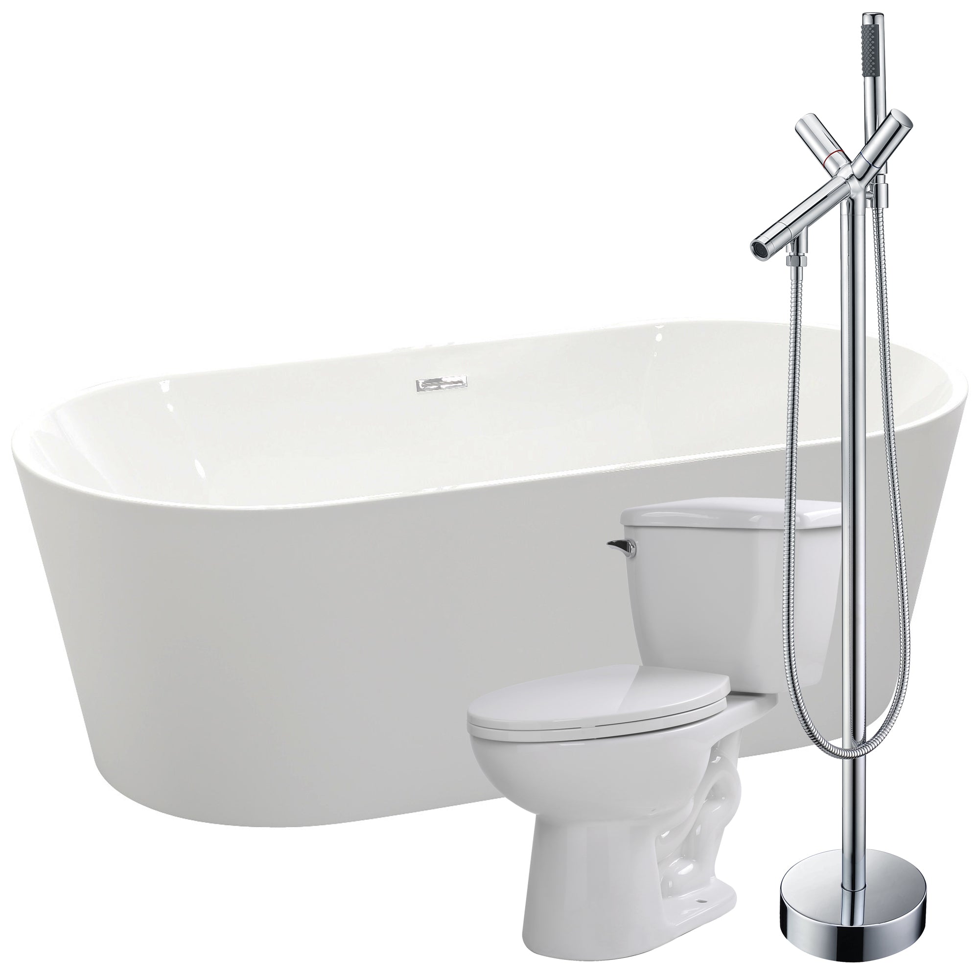 ANZZI  Chand 67 in. Acrylic Flatbottom Non-Whirlpool Bathtub with Havasu Faucet and Kame 1.28 GPF Toilet ANZZI