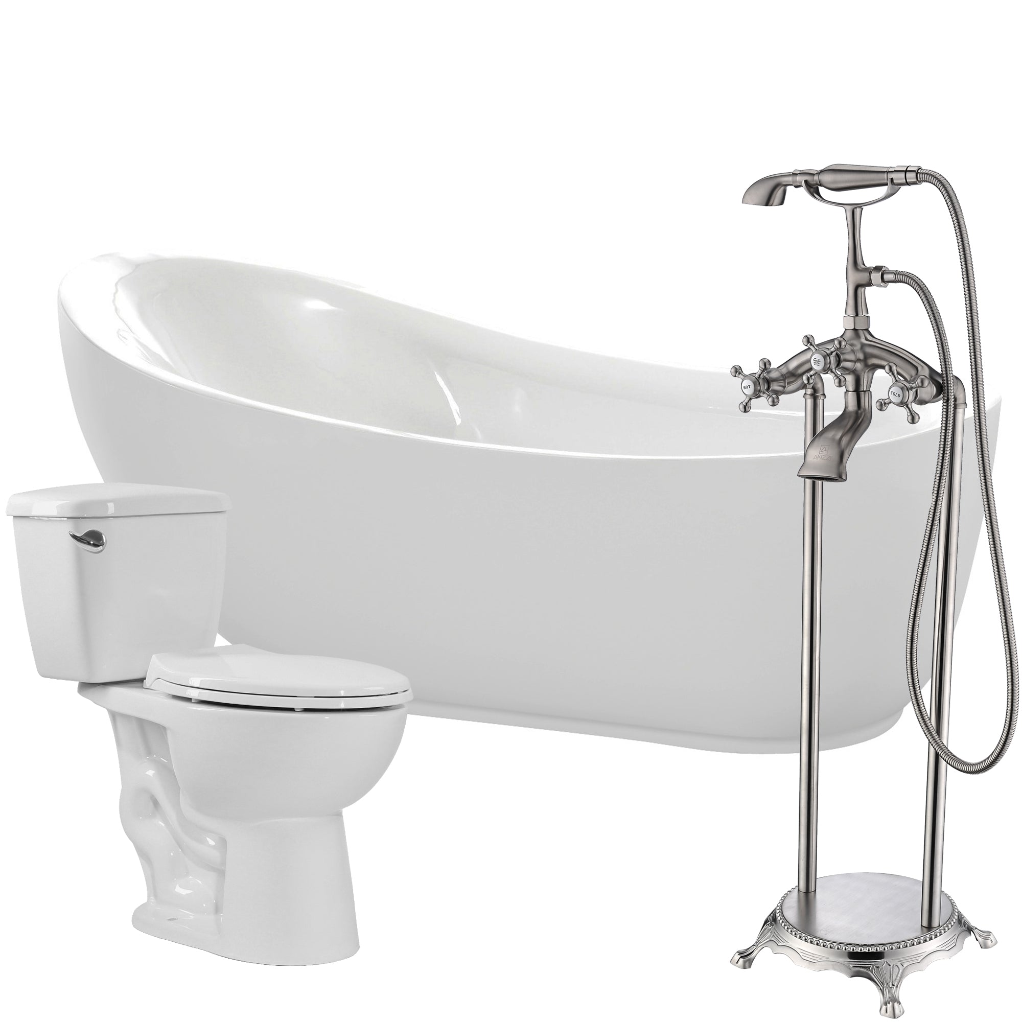 ANZZI  Talyah 71 in. Acrylic Soaking Bathtub with Tugela Faucet and Cavalier 1.28 GPF Toilet ANZZI