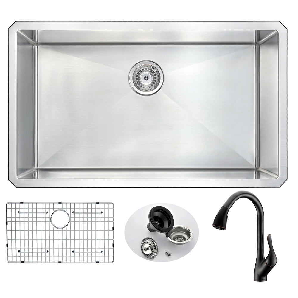 ANZZI  VANGUARD Undermount 32 in. Single Bowl Kitchen Sink with Accent Faucet ANZZI