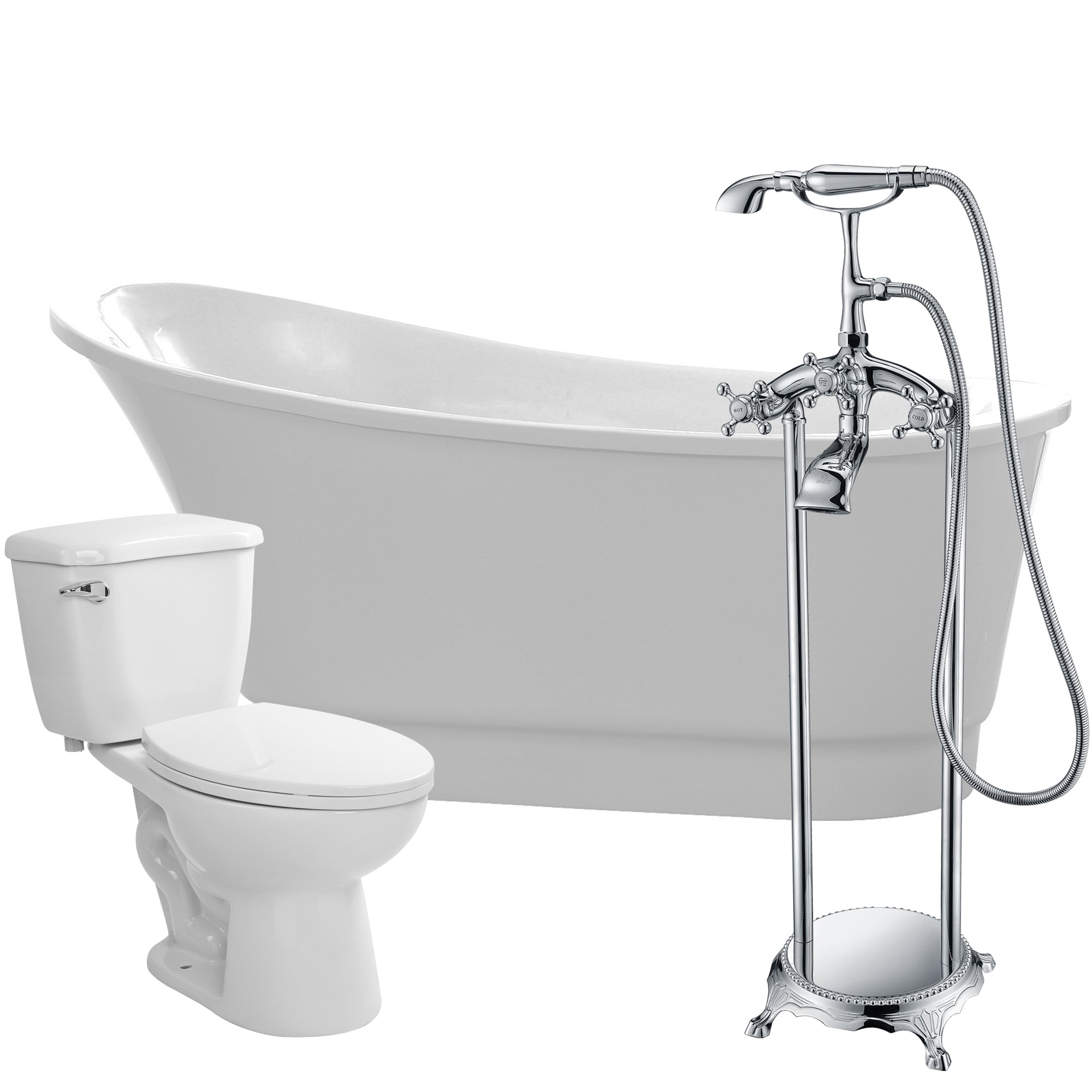ANZZI  Prima 67 in. Acrylic Flatbottom Non-Whirlpool Bathtub with Tugela Faucet and Kame 1.28 GPF Toilet ANZZI