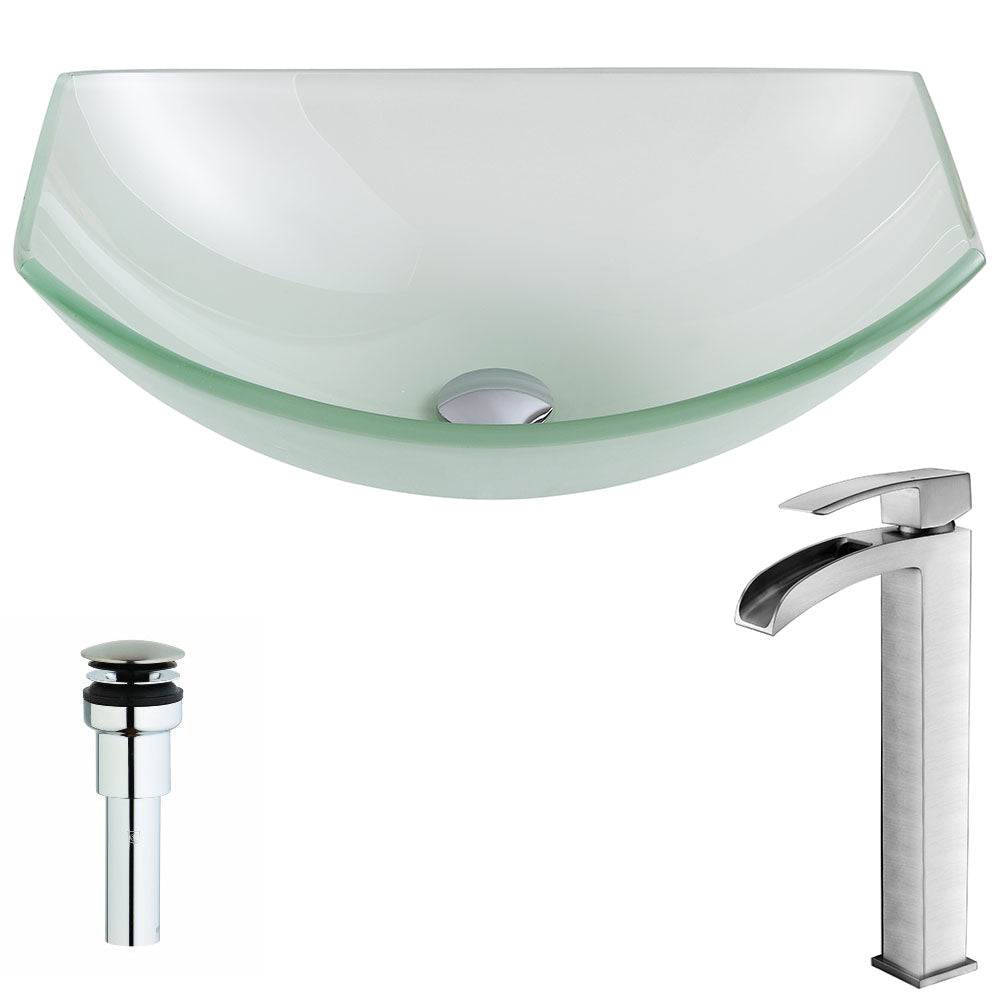 ANZZI  Pendant Series Deco-Glass Vessel Sink in Lustrous Frosted with Key Faucet ANZZI