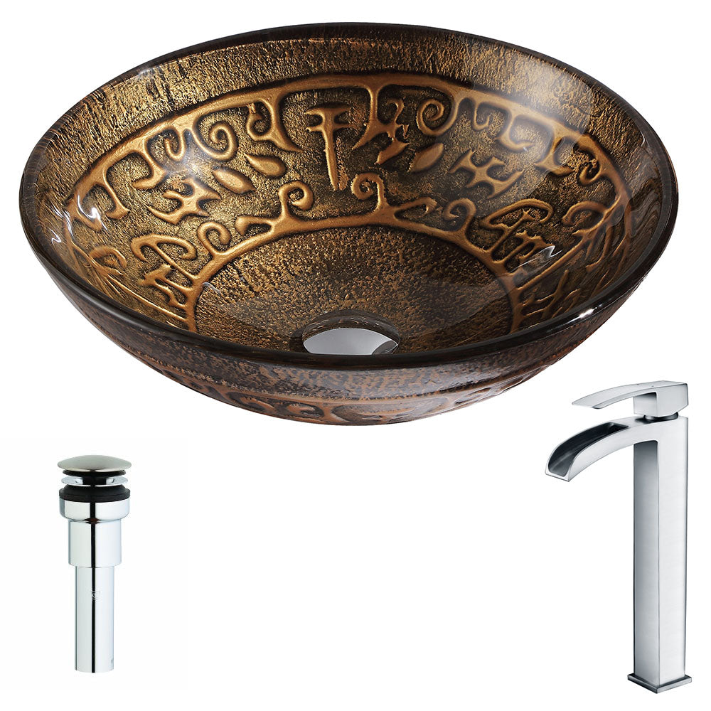 ANZZI Alto Series Deco-Glass Vessel Sink in Lustrous Brown with Key Faucet ANZZI