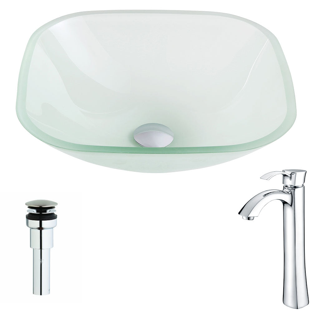 ANZZI  Vista Series Deco-Glass Vessel Sink in Lustrous Frosted with Harmony Faucet ANZZI