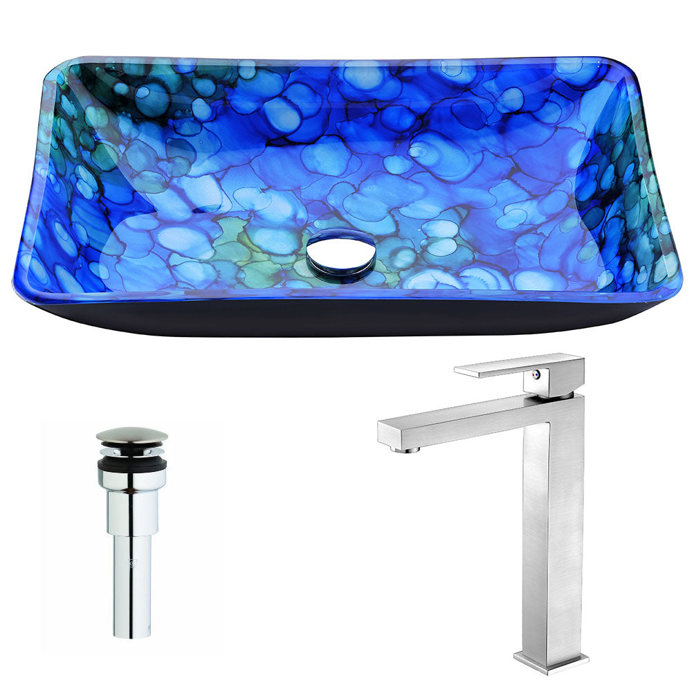 ANZZI  Voce Series Deco-Glass Vessel Sink in Lustrous Blue with Enti Faucet ANZZI