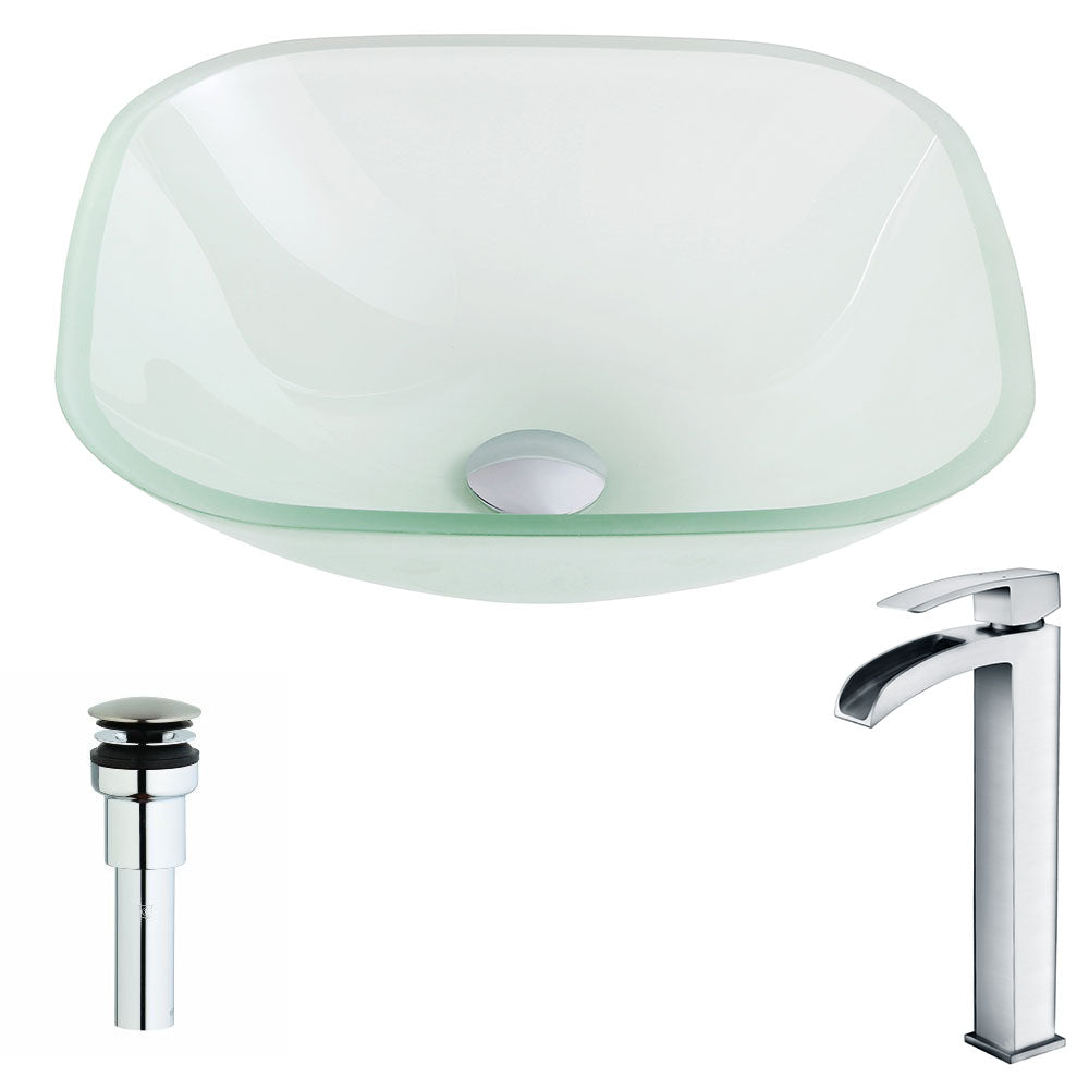 ANZZI  Vista Series Deco-Glass Vessel Sink in Lustrous Frosted with Key Faucet ANZZI