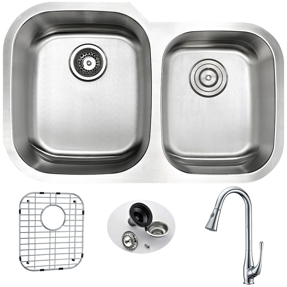 ANZZI  MOORE Undermount 32 in. Double Bowl Kitchen Sink with Singer Faucet ANZZI