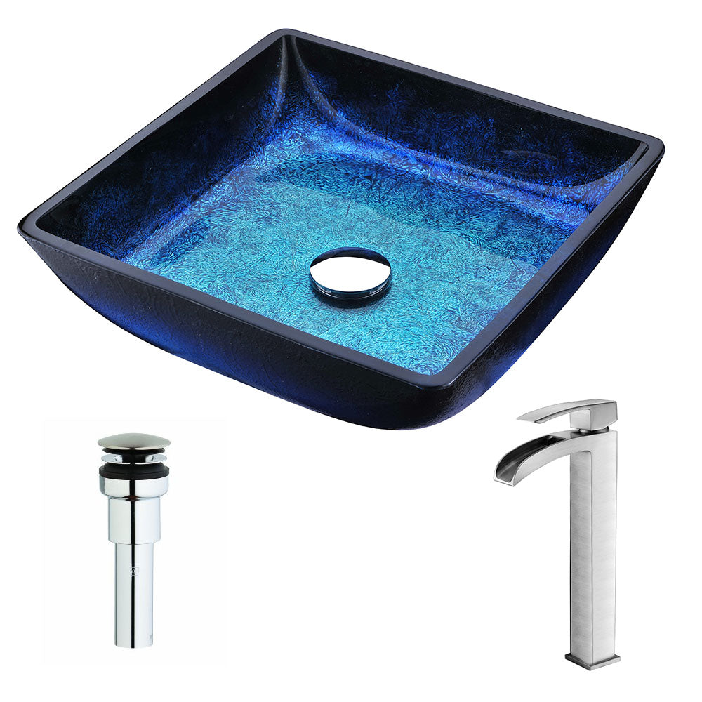 ANZZI  Viace Series Deco-Glass Vessel Sink in Blazing Blue with Key Faucet ANZZI