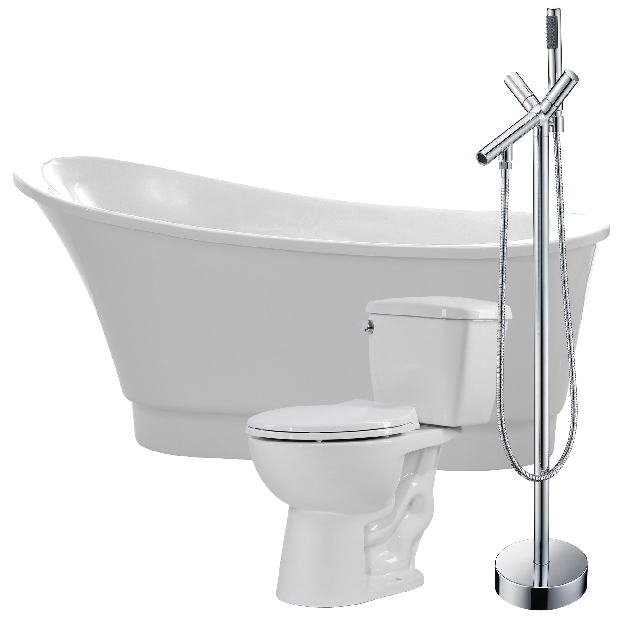 ANZZI  Prima 67 in. Acrylic Soaking Bathtub with Havasu Faucet and Cavalier 1.28 GPF Toilet ANZZI