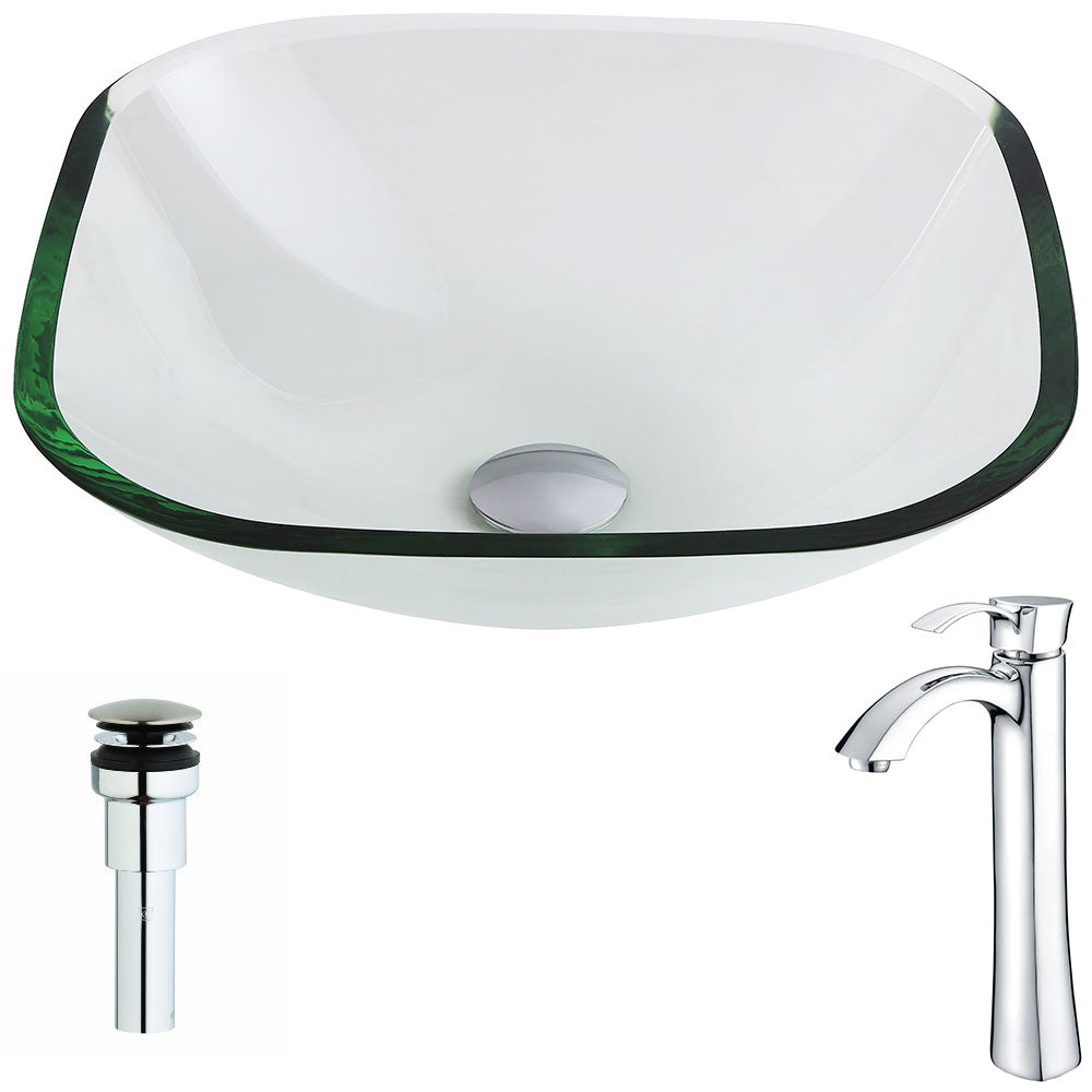 ANZZI  Cadenza Series Deco-Glass Vessel Sink in Lustrous Clear with Harmony Faucet ANZZI