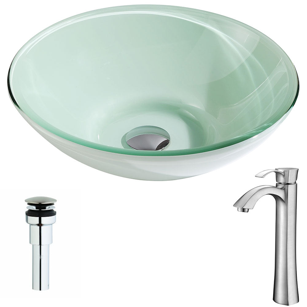 ANZZI  Sonata Series Deco-Glass Vessel Sink in Lustrous Light Green with Harmony Faucet ANZZI