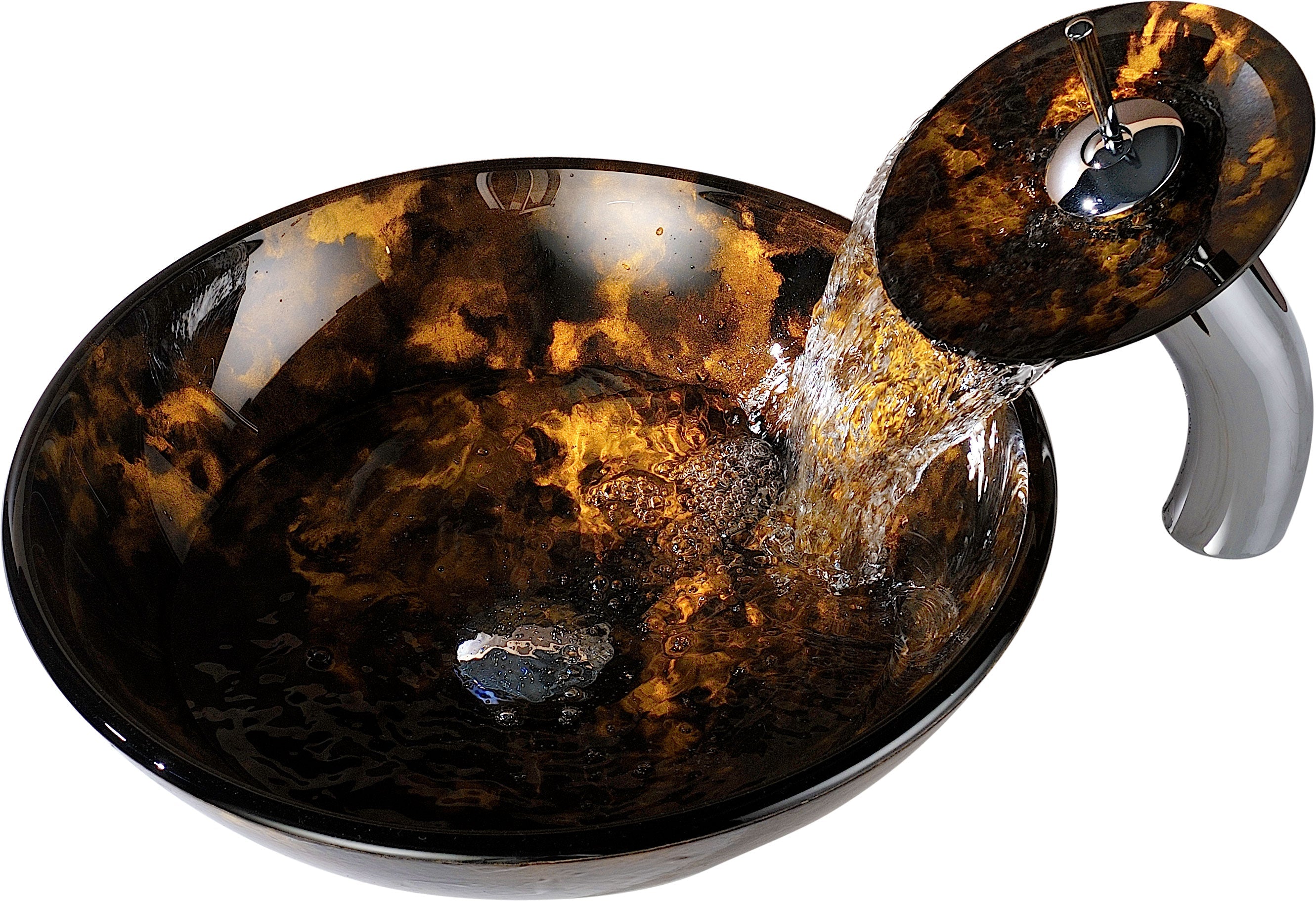 ANZZI  Toa Series Deco-Glass Vessel Sink in Kindled Amber with Matching Chrome Waterfall Faucet ANZZI