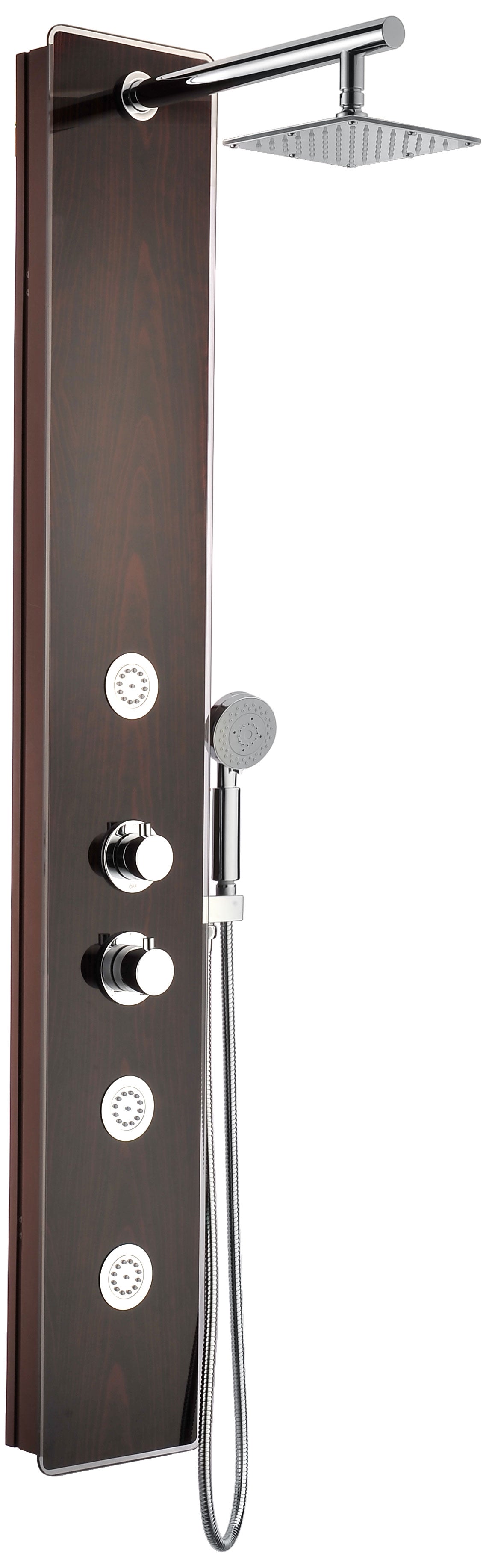 ANZZI  Pure 59 in. 3-Jetted Shower Panel with Heavy Rain Shower and Spray Wand in Mahogany Deco-Glass ANZZI
