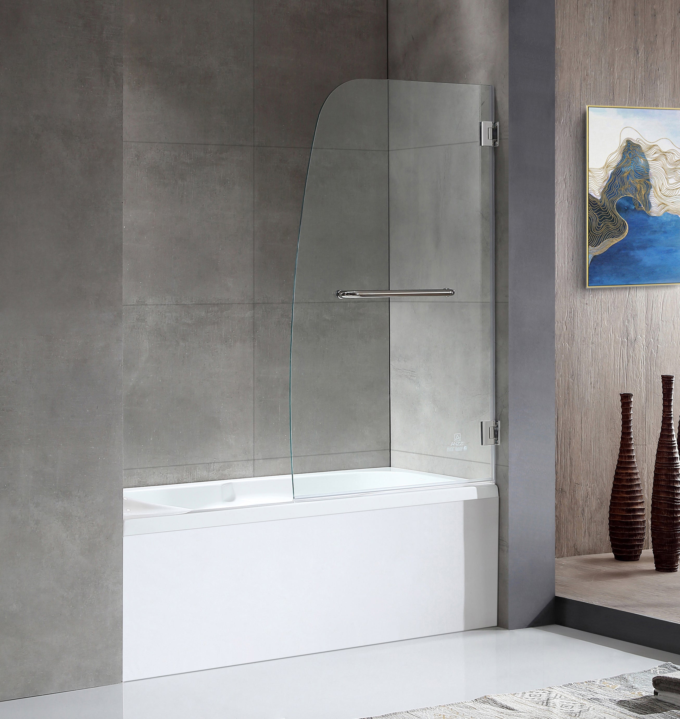 Anzzi 5 ft. Acrylic Rectangle Tub With 34 in. by 58 in. Frameless Hinged Tub Door ANZZI