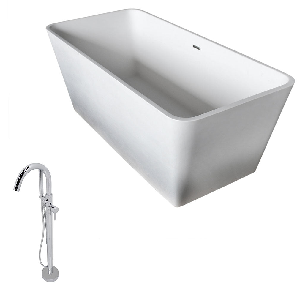 ANZZI  Cenere 4.9 ft. Solid Surface Classic Soaking Bathtub and Kros Faucet ANZZI