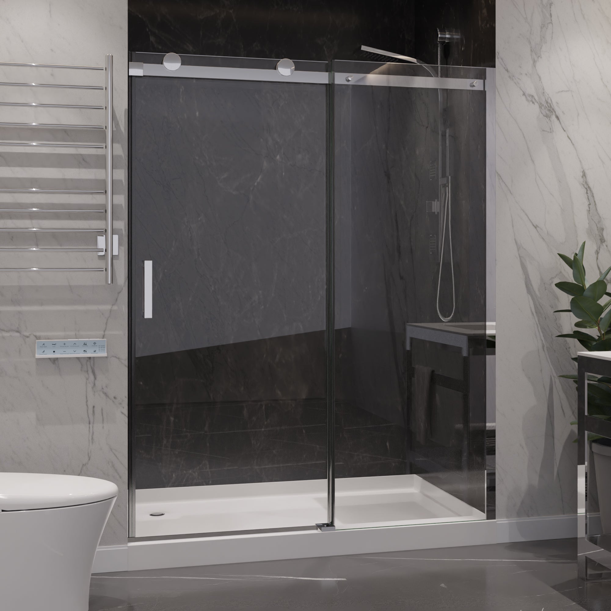 ANZZI Series 60 in. x 76 in. Frameless Sliding Shower Door with Handle ANZZI