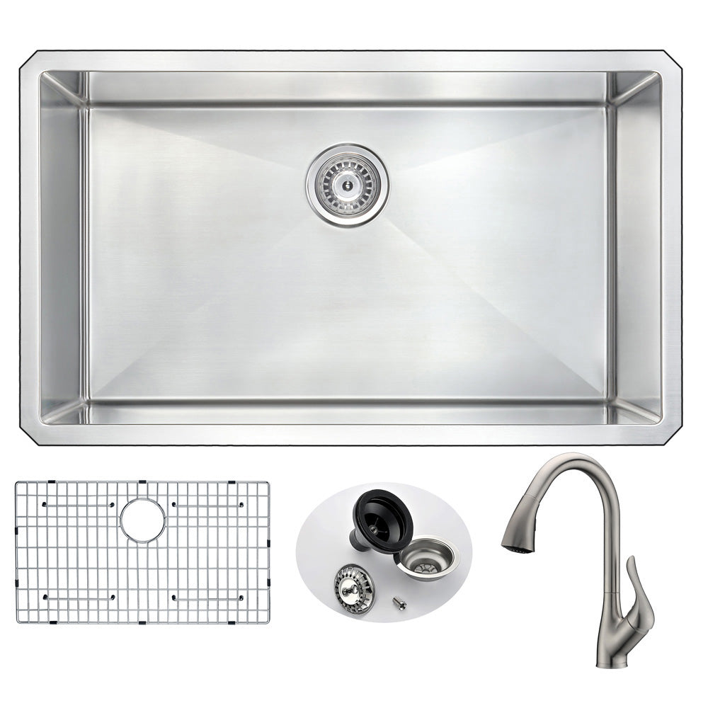 ANZZI  VANGUARD Undermount 32 in. Single Bowl Kitchen Sink with Accent Faucet ANZZI