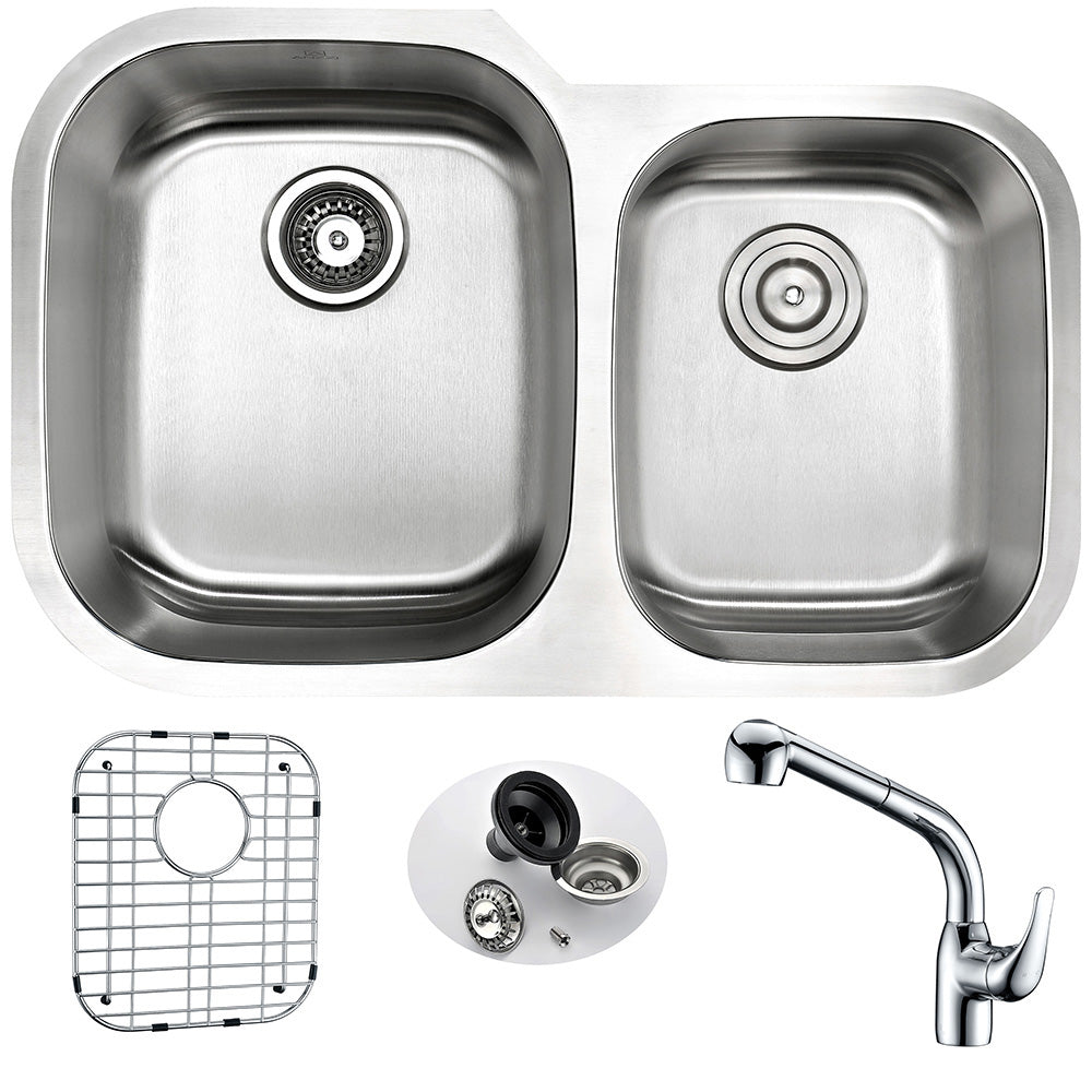 ANZZI  MOORE Undermount 32 in. Double Bowl Kitchen Sink with Harbour Faucet ANZZI