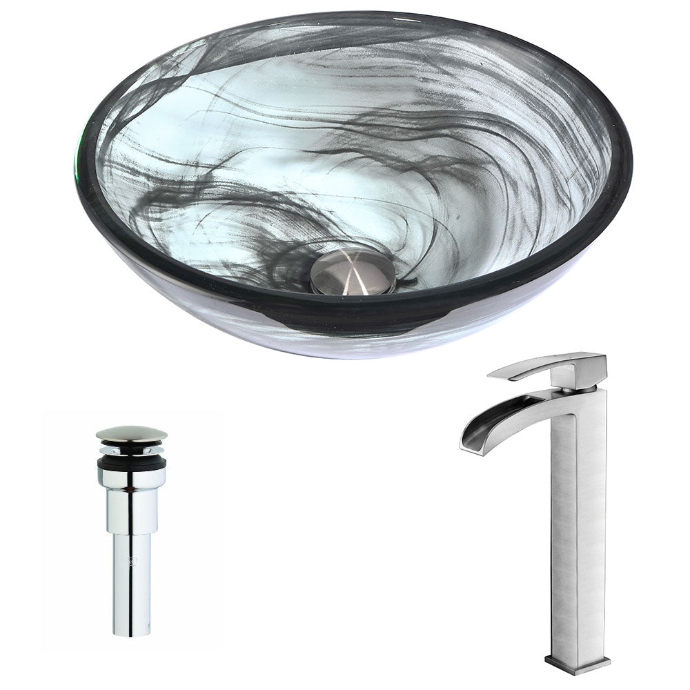 ANZZI  Mezzo Series Deco-Glass Vessel Sink in Slumber Wisp with Key Faucet ANZZI