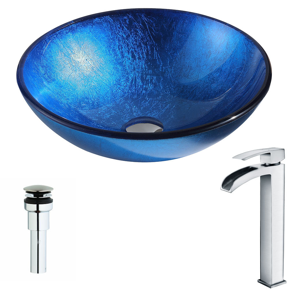 ANZZI  Clavier Series Deco-Glass Vessel Sink in Lustrous Blue with Key Faucet ANZZI