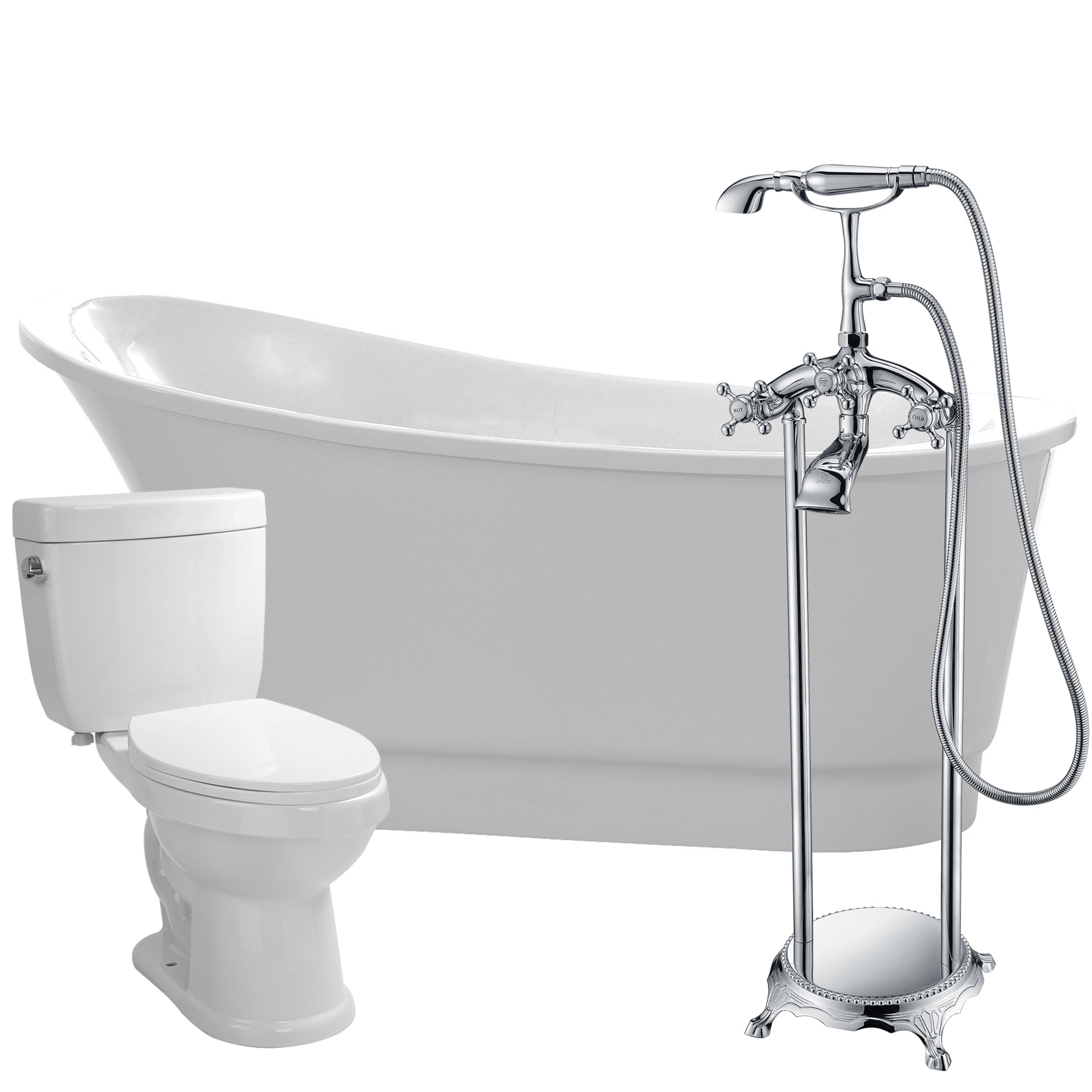ANZZI  Prima 67 in. Acrylic Flatbottom Non-Whirlpool Bathtub with Tugela Faucet and Talos 1.6 GPF Toilet ANZZI