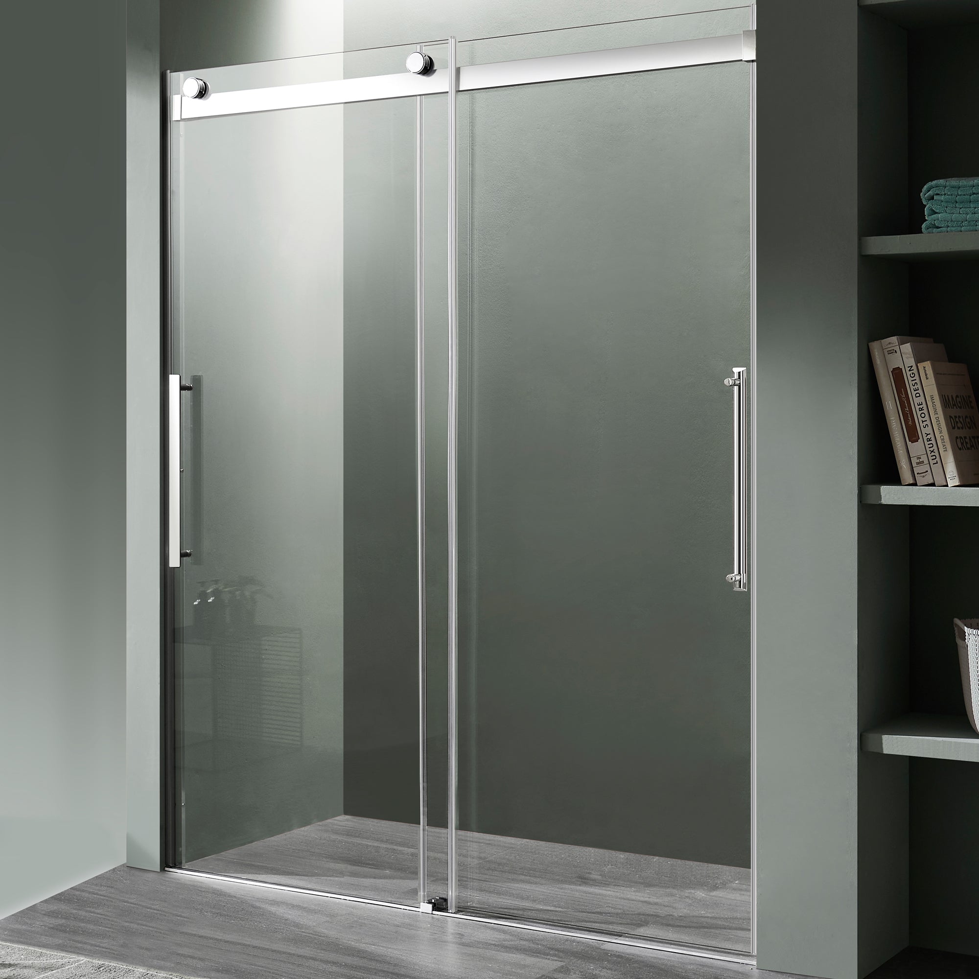ANZZI  Stellar Series 60 in. x 76 in. Frameless Sliding Shower Door with Handle ANZZI