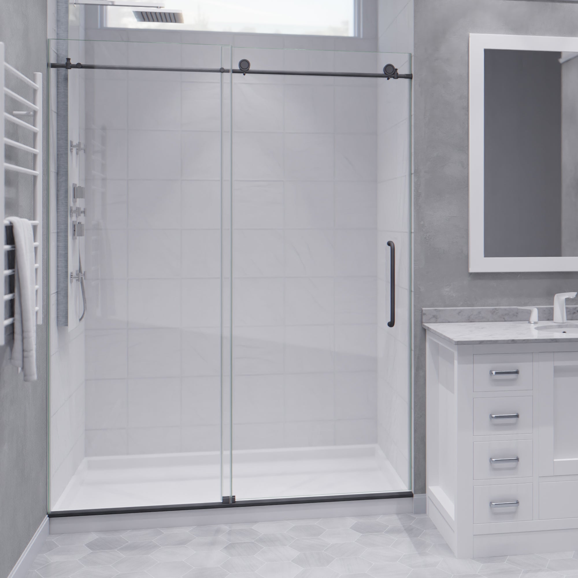 ANZZI  Leon Series 60 in. by 76 in. Frameless Sliding Shower Door with Handle ANZZI