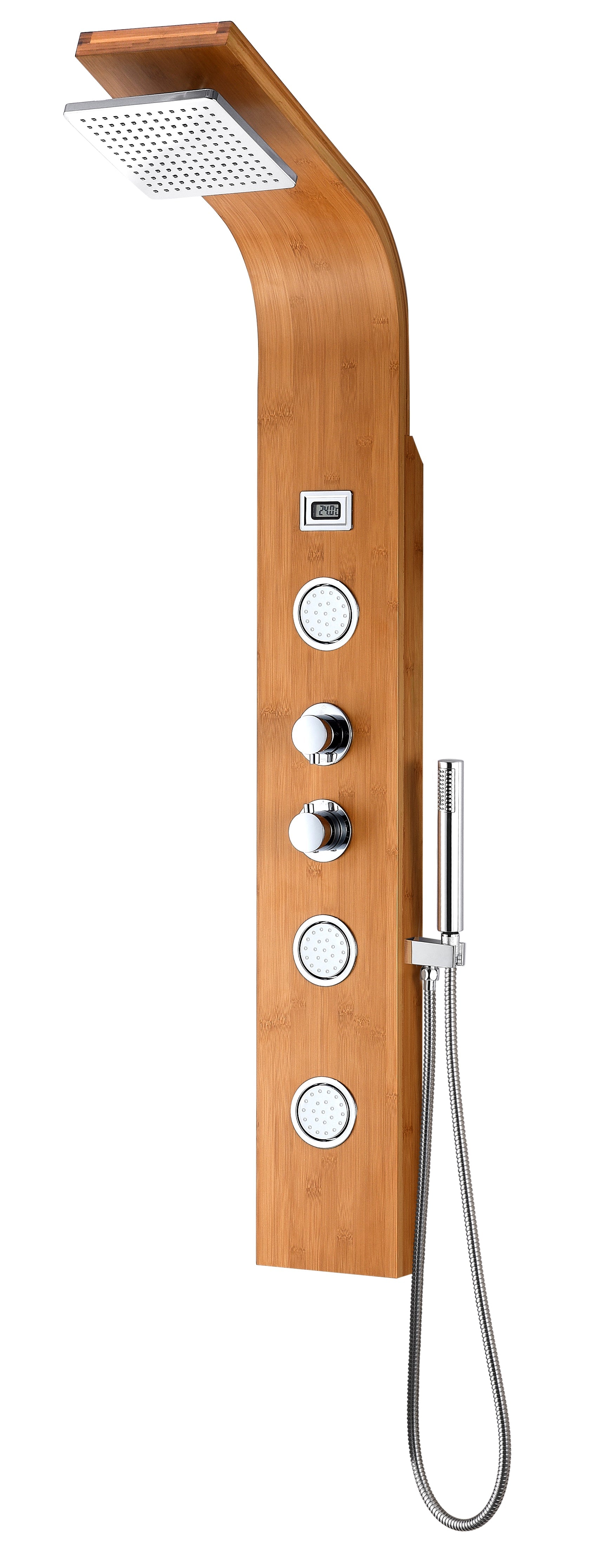 ANZZI  Crane 60 in. Full Body Shower Panel with Heavy Rain Shower and Spray Wand in Natural Bamboo ANZZI