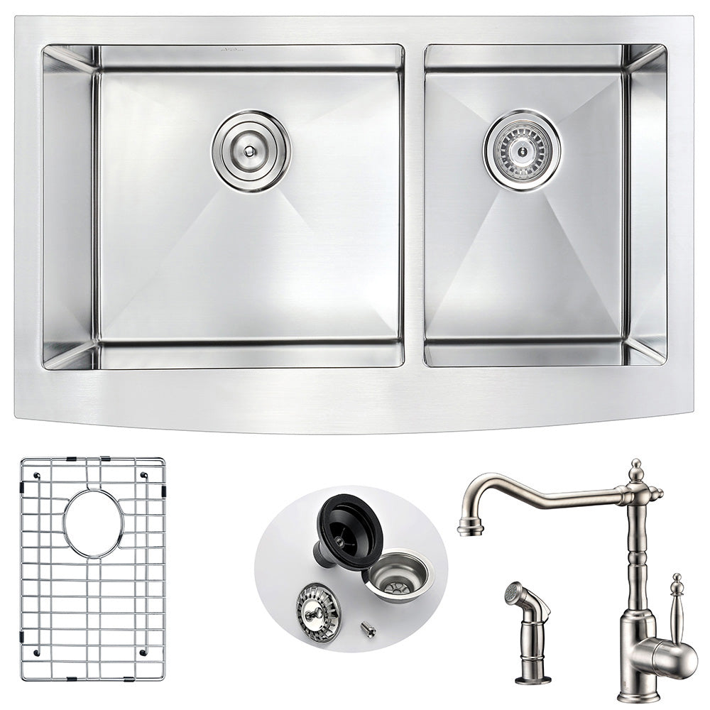 ANZZI  Elysian Farmhouse 36 in. Double Bowl Kitchen Sink with Locke Faucet ANZZI