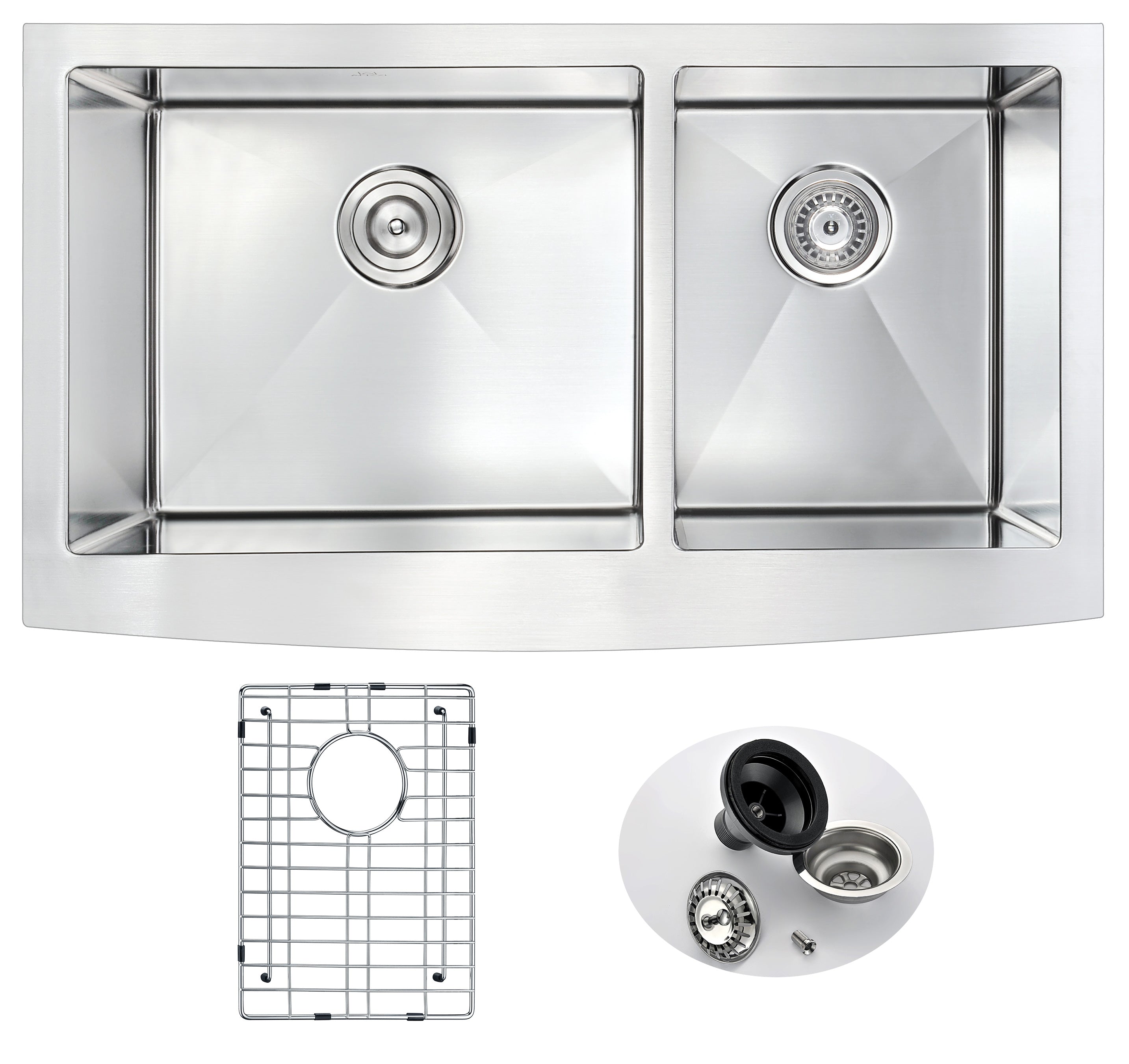 ANZZI  Elysian Farmhouse Stainless Steel 36 in. 0-Hole 60/40 Double Bowl Kitchen Sink ANZZI