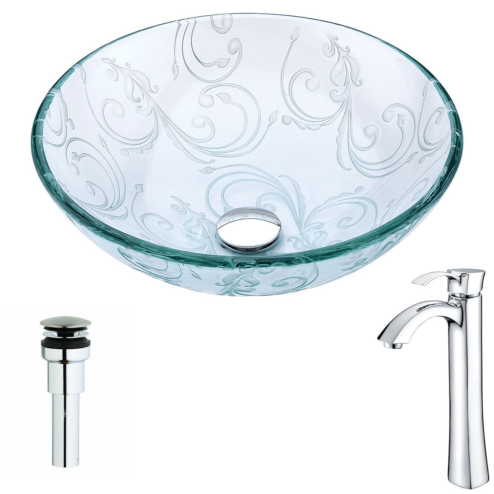 ANZZI  Vieno Series Deco-Glass Vessel Sink in Crystal Clear Floral with Harmony Faucet ANZZI