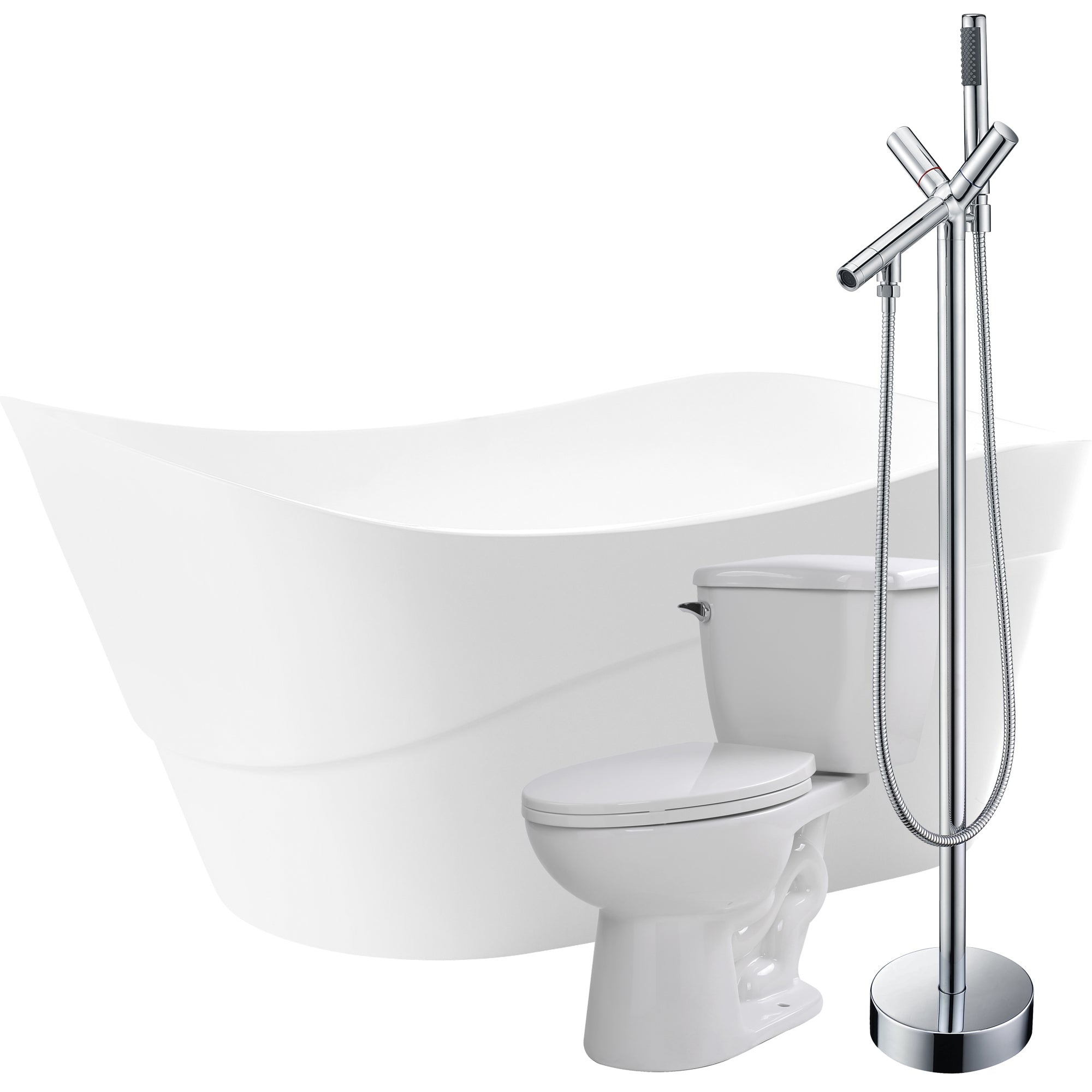 ANZZI  Kahl 67 in. Acrylic Flatbottom Non-Whirlpool Bathtub with Havasu Faucet and Kame 1.28 GPF Toilet ANZZI