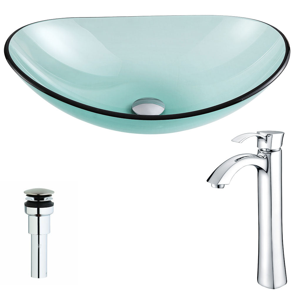 ANZZI  Major Series Deco-Glass Vessel Sink in Lustrous Green with Harmony Faucet ANZZI