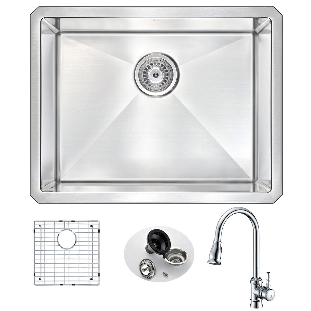 ANZZI  VANGUARD Undermount Stainless Steel 23 in. Single Bowl Kitchen Sink and Faucet Set with Sails Faucet ANZZI